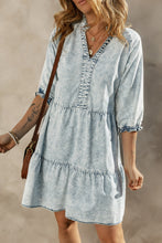 Load image into Gallery viewer, Dusk Blue Acid Wash Retro Half Sleeve Flared Denim Dress
