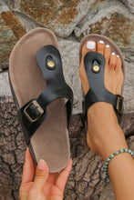 Load image into Gallery viewer, Black Vintage Buckle PU Leather Thong Slippers