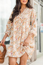 Load image into Gallery viewer, Yellow Boho Floral V Neck Ruffled Empire Waist Long Sleeve Mini Dress