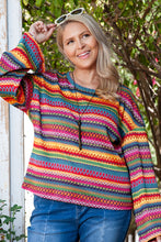 Load image into Gallery viewer, Red Ethnic Striped Print Long Sleeve Plus Size Top