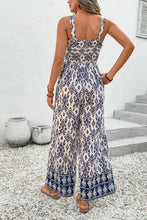 Load image into Gallery viewer, Blue Boho Geometric Print Shirred High Waist Wide Leg Jumpsuit