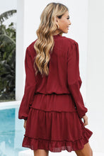 Load image into Gallery viewer, V Neck Long Sleeve Ruffle Tiered Mini Dress