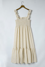 Load image into Gallery viewer, Khaki Plaid Ruffled Sleeve Smocked Maxi Dress