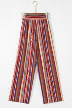 Load image into Gallery viewer, Red Boho Ethnic Striped Print Tie Waist Wide Leg Pants