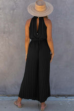 Load image into Gallery viewer, Black Halter Neck Pleated Wide Leg Jumpsuit with Belt