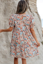 Load image into Gallery viewer, Apricot Bohemian Floral Print Short Puff Sleeve Mini Dress