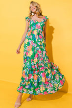 Load image into Gallery viewer, Pink Floral Print Sleeveless Ruffle Tiered Maxi Dress