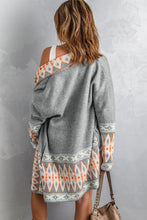 Load image into Gallery viewer, Blue Aztec Print Open Front Knitted Cardigan