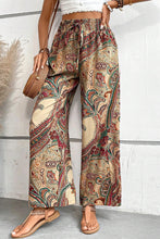 Load image into Gallery viewer, Khaki Paisley Print Boho Elastic Waist Wide Leg Pants