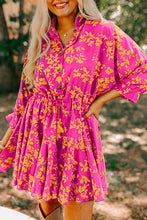 Load image into Gallery viewer, Green Floral Print Drawstring Tunic Flowy Short Dress