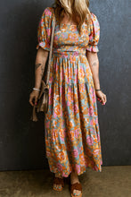 Load image into Gallery viewer, Yellow Smocked Bodice High Waist Puff Sleeve Floral Dress