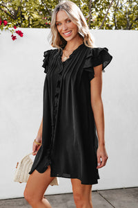 Mist Green Ruffle Sleeve V Neck Frilled Shift Dress