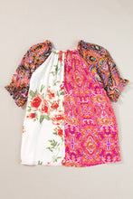 Load image into Gallery viewer, Multicolour Boho Floral Patchwork Buttoned Short Sleeve Blouse