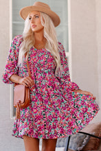 Load image into Gallery viewer, Purple Smocked V Neck Puffy Sleeve Floral Dress