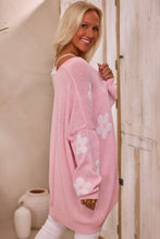 Load image into Gallery viewer, Black Floral Print Knitted Open Front Loose Cardigan