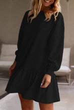 Load image into Gallery viewer, White Solid Color Puff Sleeve Ruffle Hem Mini Dress