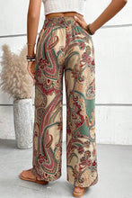 Load image into Gallery viewer, Khaki Paisley Print Boho Elastic Waist Wide Leg Pants