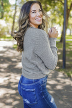Load image into Gallery viewer, Khaki Wrap V Neck Waffle Sweater