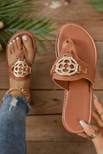 Load image into Gallery viewer, Dusk Blue Metal Decor Leather Thong Slippers