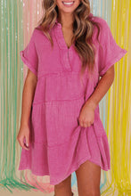 Load image into Gallery viewer, Beau Blue Mineral Wash Crinkle Split Neck Raw Hem Tiered Dress