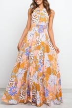 Load image into Gallery viewer, Orange Boho Floral Backless Lace up Sleeveless Maxi Dress