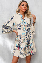 Load image into Gallery viewer, White Printed Tribal Bracelet Sleeve Buttoned Mini Dress