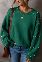 Load image into Gallery viewer, Smoke Gray Pearled Drop Shoulder Round Neck Sweater