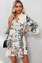 Load image into Gallery viewer, White Printed Tribal Bracelet Sleeve Buttoned Mini Dress