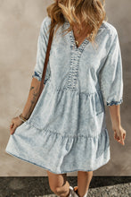 Load image into Gallery viewer, Dusk Blue Acid Wash Retro Half Sleeve Flared Denim Dress