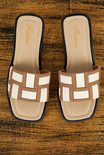 Load image into Gallery viewer, Beige Two Tone Contrast PU Leather Square Toe Slippers
