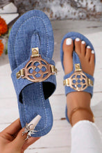 Load image into Gallery viewer, Dusk Blue Metal Decor Leather Thong Slippers