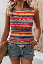 Load image into Gallery viewer, Yellow Ethnic Wavy Pattern Round Neck Sleeveless Top