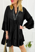Load image into Gallery viewer, Sky Blue Chambray Ruffled 3/4 Sleeve Tiered Split V Neck Mini Dress