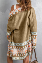 Load image into Gallery viewer, Blue Aztec Print Open Front Knitted Cardigan