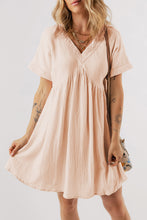 Load image into Gallery viewer, Beige Folded Short Sleeve Lace V Neck Mini Dress