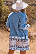 Load image into Gallery viewer, Blue Aztec Print Open Front Knitted Cardigan