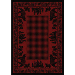 American Dakota Cabin Bear Family Rug - Red