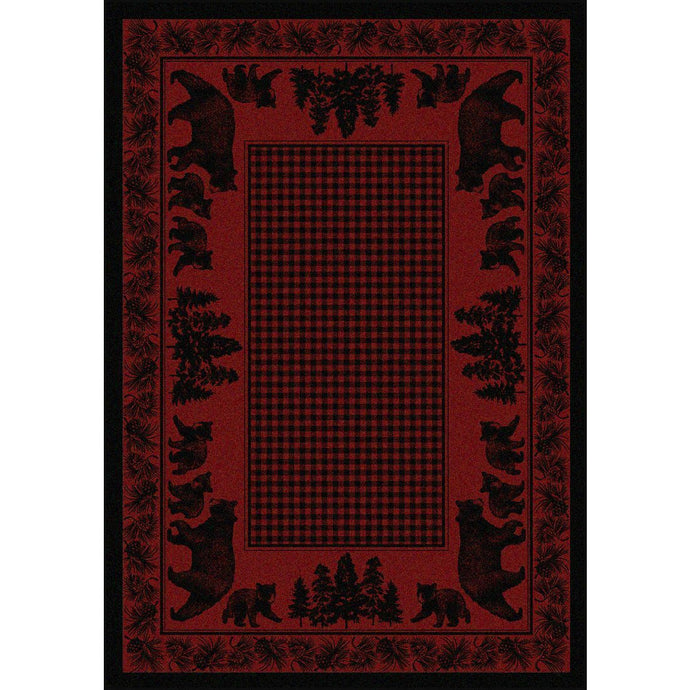 American Dakota Cabin Bear Family Rug - Red