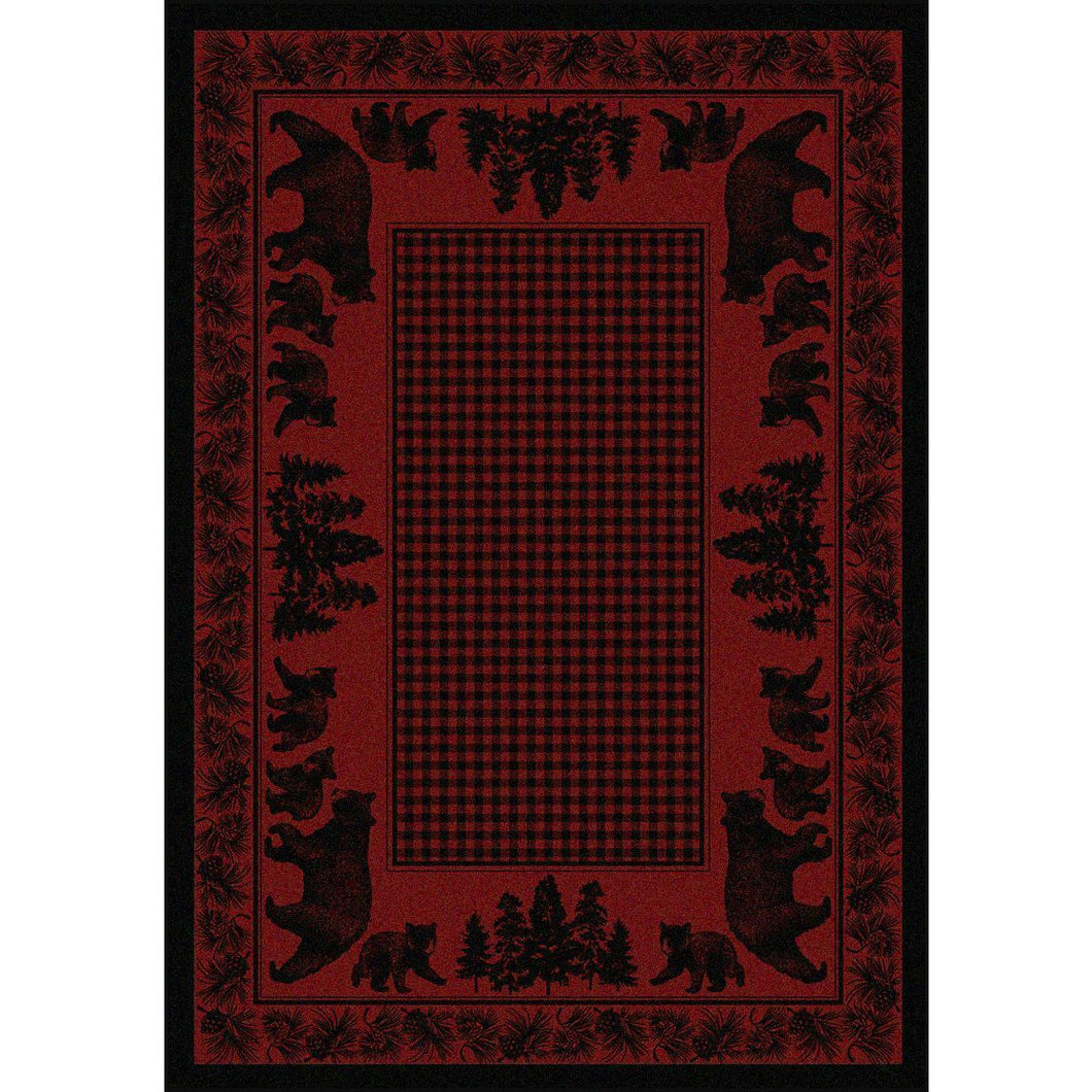 American Dakota Cabin Bear Family Rug - Red