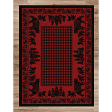 Load image into Gallery viewer, American Dakota Cabin Bear Family Rug - Red