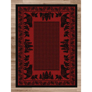American Dakota Cabin Bear Family Rug - Red