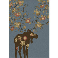 Load image into Gallery viewer, American Dakota Cabin Moose Blossom Rug - Blue