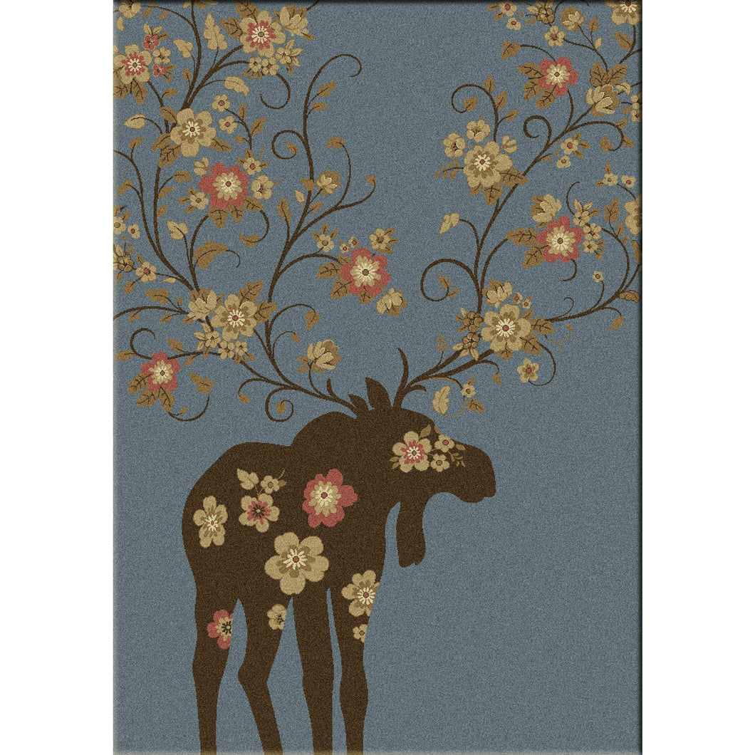 American Dakota Cabin Moose Blossom Rug - Blue