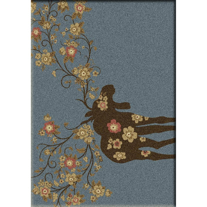 American Dakota Cabin Moose Blossom Rug - Blue