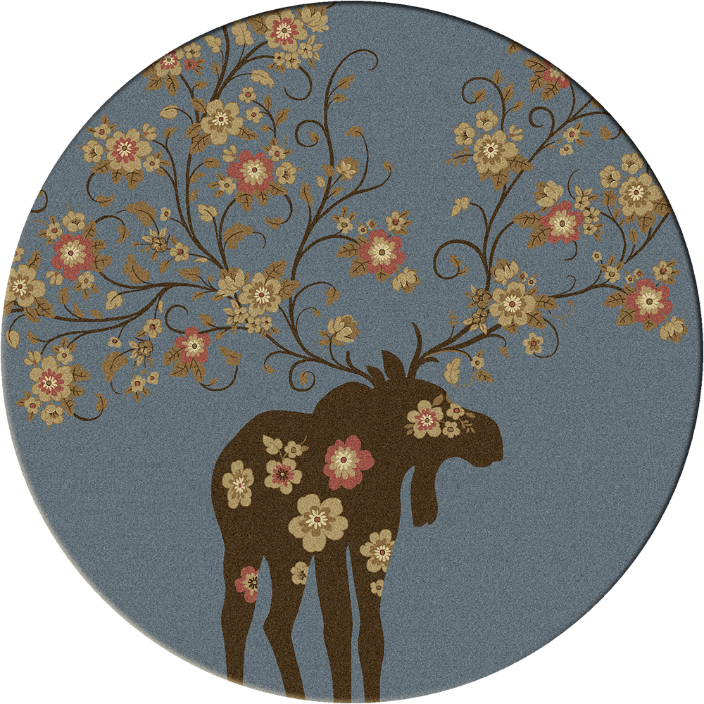 American Dakota Cabin Moose Blossom Rug - Blue