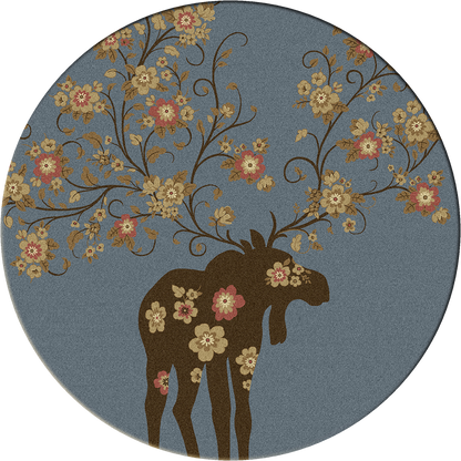 American Dakota Cabin Moose Blossom Rug - Blue