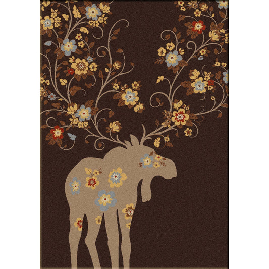 American Dakota Cabin Moose Blossom Rug - Chocolate