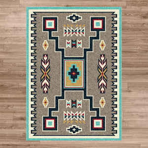 American Dakota Southwest Old Crow Rug - Suede Turquoise