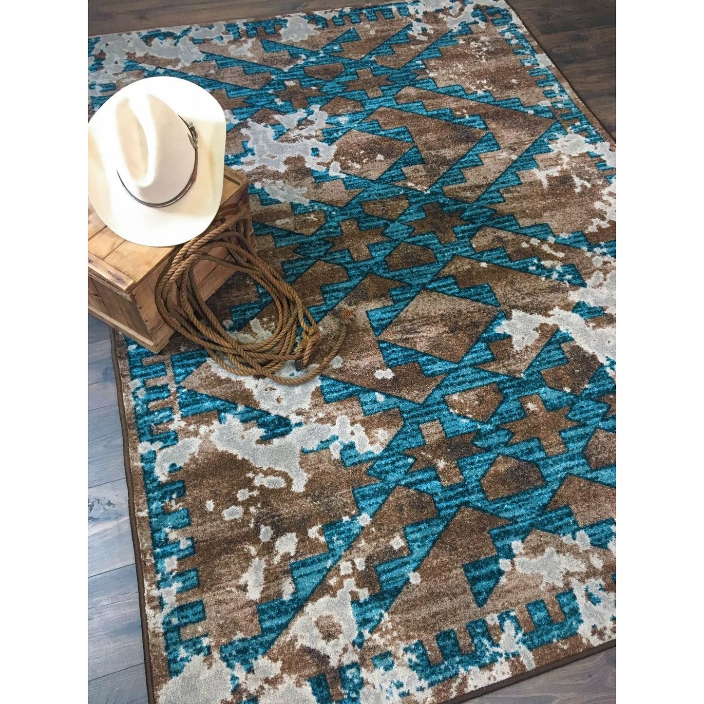 American Dakota Wild Reverence Distressed Fresco Rug - Turquoise