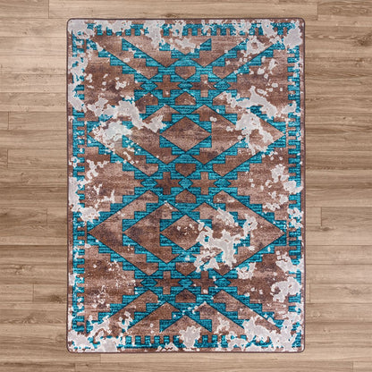American Dakota Wild Reverence Distressed Fresco Rug - Turquoise